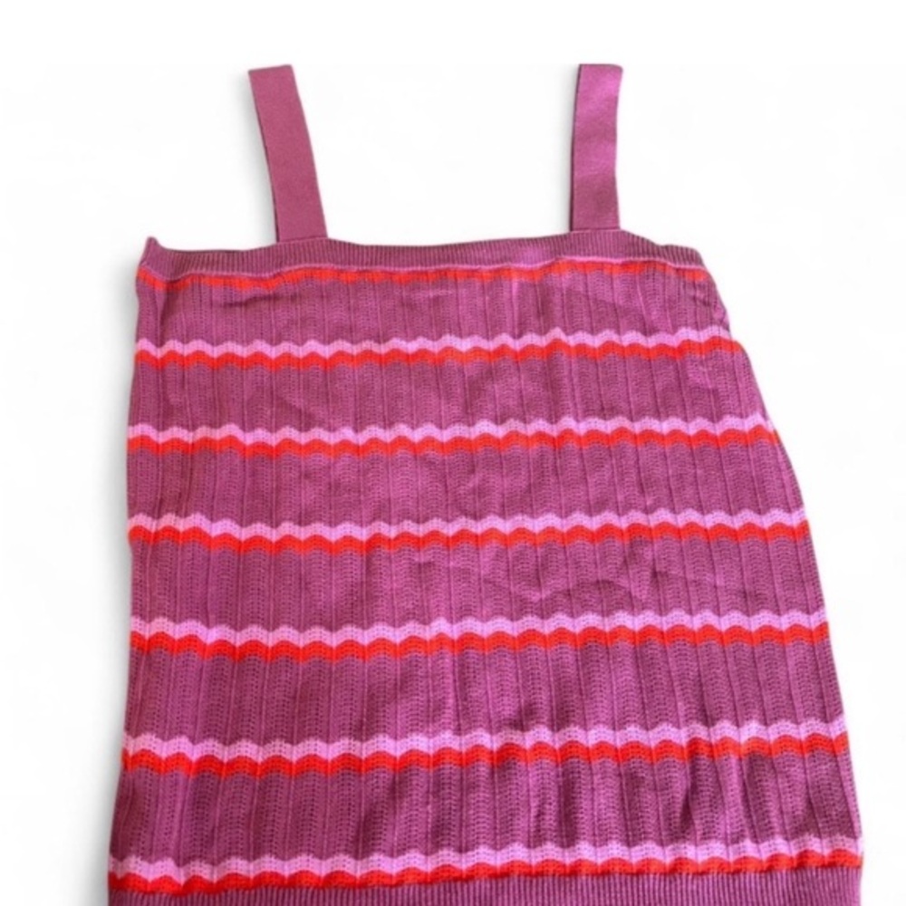 The Loft Outlet Small Ribbed Knit Tank Top Purple Pink Red Coral Striped Chevron
